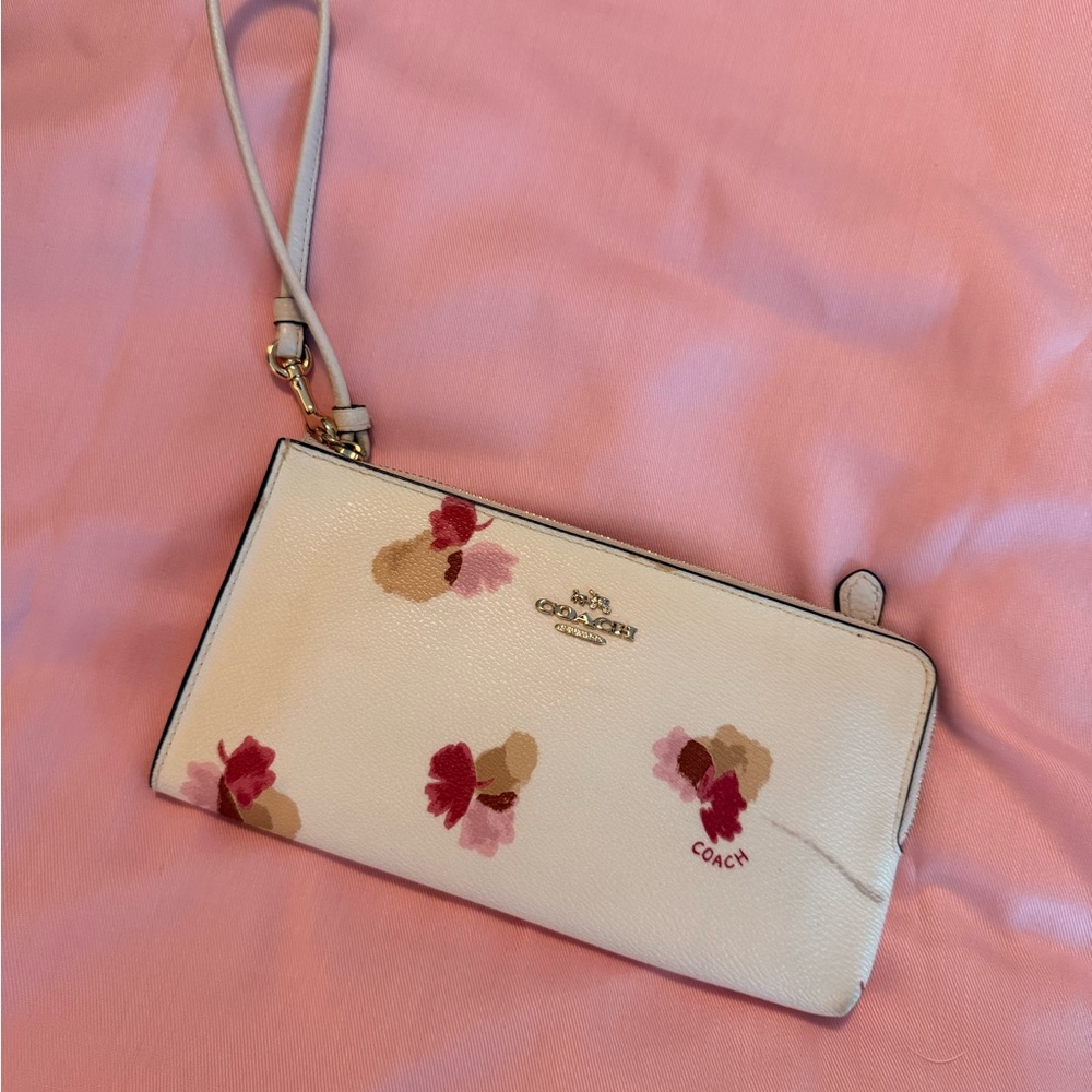 Coach Cream Wristlet with Floral Design